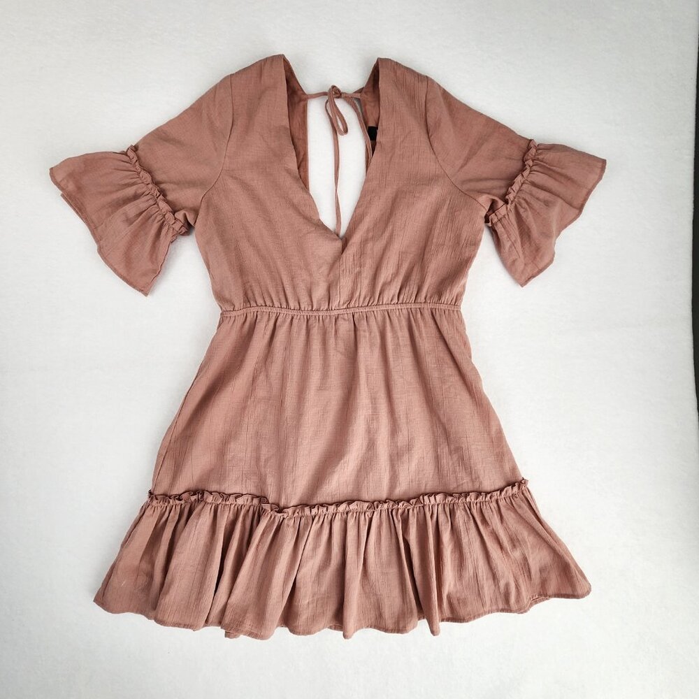 Lulus Sunshine Daydream Rusty Rose Short Sleeve Cutout Mini Dress Size L Pink - Picture 9 of 9